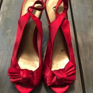 Red Satin Slingback heel with bow